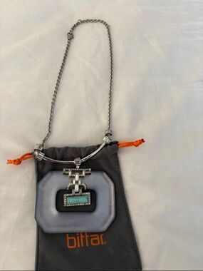 Alexis Bittar Silver-Tone Necklace with Aqua Blue & Light Gray Accents